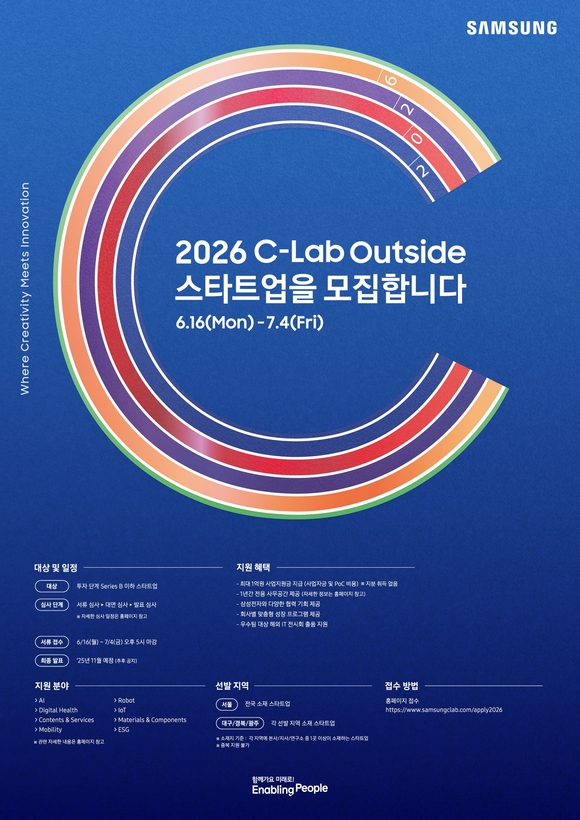 ▲'C랩 아웃사이드(C-Lab Outside)'8기 스타트업 모집 포스터 / 사진=삼성전자 삼성전자, 8기 C랩 아웃사이드 스타트업 모집