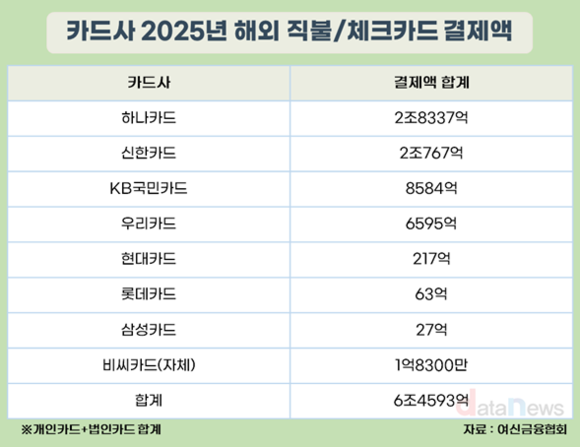 해외 체크카드 결제, 6조 넘겼다…하나카드는 3조 육박