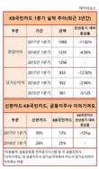 덩치값 못한 KB국민카드, 지주사 이익기여도 12%p 하락
