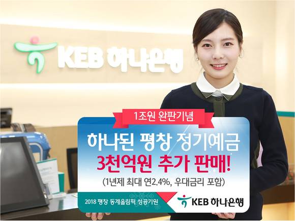 ▲KEB하나은행 모델이 '하나된 평창 정기예금'을 홍보하고 있는 모습.(사진제공=KEB하나은행)