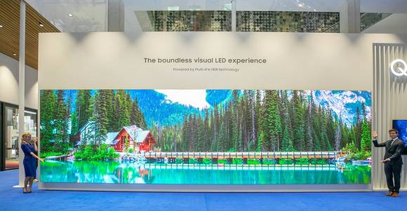 ▲삼성전자가 ‘ISE 2019’에서 선보인 ‘멀티링크 LED HDR’는 삼성전자의 화질 처리 엔진인 LED HDR이 탑재돼 일반 광고영상을 HDR 화질로 자동 구현해줘 더 선명하고 풍부한 색을 표현한다. / 사진=삼성전자