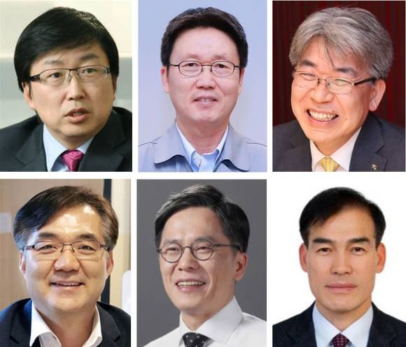 ▲디지털 경영의 중요성이 갈수록 커지면서 디지털 혁신전략을 총괄하는 최고디지털책임자(CDO)를 임명하는 기업이 늘고 있다. (윗줄 왼쪽부터 시계방향으로) 형원준 ㈜두산 사장, 김태환 한국조선해양 전무, 한동환 KB금융지주 전무, 남영수 NH농협은행 부행장, 황원철 우리은행 상무, 김정한 하나금융지주 전무