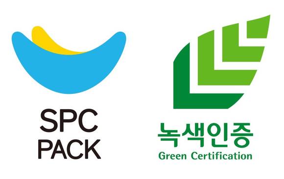 ▲SPC팩 로고(왼쪽)과 녹색인증 마크(오른쪽).(사진제공=SPC그룹)
