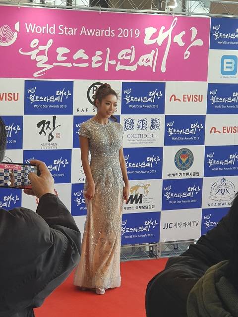 ▲2019 월드스타연예대상에 참석한 모델 허애선의 모습.