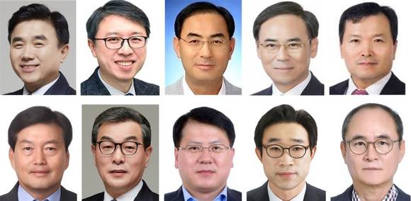 ▲지난해 말과 올 초 30대 그룹 정기 임원인사에서 상장 계열사 대표이사로 내정된 CFO 출신 CEO. (윗줄 왼쪽부터) 전영묵 삼성생명 사장, 김대환 삼성카드 부사장, 노희찬 에스원 사장, 이용배 현대로템 사장, 최병철 현대차증권 부사장. (아랫줄 왼쪽부터) 홍순기 ㈜GS 사장, 김호성 GS홈쇼핑 사장, 김민덕 한섬 사장, 윤기철 현대리바트 사장, 김철수 코오롱머티리얼 전무.