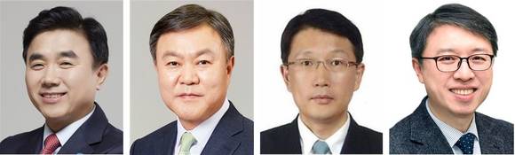 ▲(왼쪽부터) 전영묵 삼성생명보험 사장, 최영무 삼성화재해상보험 사장, 장석훈 삼성증권 사장, 김대환 삼성카드 부사장