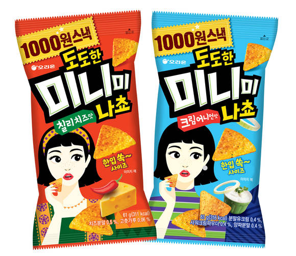 ▲오리온에서 새롭게 선보이는 ‘도도한 미니미나쵸' 모습.(사진제공=오리온)