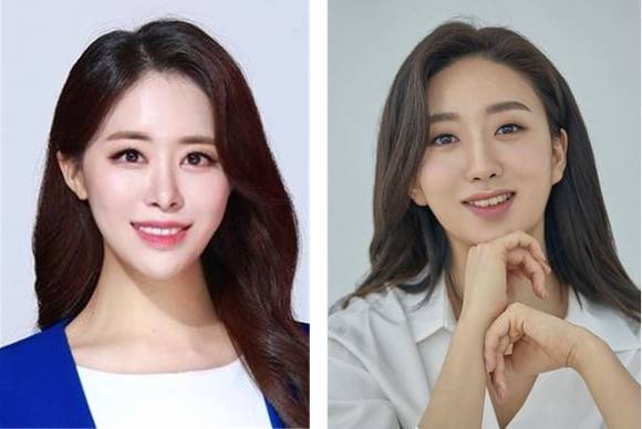▲‘2020 고양-한스타 SBO(연예인야구)대회’ 준결승전 시구자로 나서는 가정연(왼쪽)과 한영희 / 사진=한국연예인야구협회