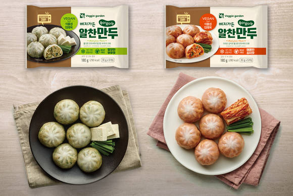 ▲농심 베지가든의 비건 만두 ‘속이 보이는 알찬 만두’ / 사진=농심