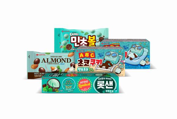 ▲롯데제과가 ‘민트초코’ 라인업을 4종으로 확대했다. / 사진=롯데제과
