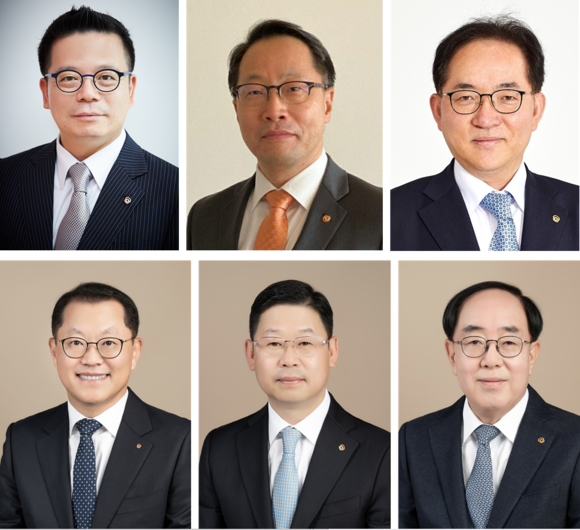 ▲(윗줄 왼쪽부터 시계방향으로) 어성철 한화시스템 대표이사, 남이현 한화솔루션/케미칼부문 대표이사, 홍정표 한화저축은행 대표이사, 최광호 한화건설 대표이사, 이구영 한화솔루션/큐셀부문 대표이사, 김희철 한화종합화학 대표이사 / 사진=한화그룹