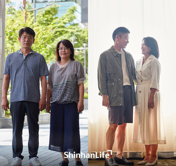 ▲이벤트에 참여한 고객이 스타일링 전(왼쪽)과 후 모습을 추억으로 남기기 위해 화보를 촬영하고 있다. / 사진=신한라이프