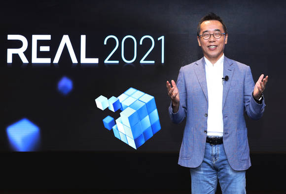 ▲황성우 삼성SDS 대표가 삼성SDS 잠실 캠퍼스에서 ‘REAL 2021’ 환영사를 하고 있다. / 사진=삼성SDS