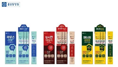 ▲(왼쪽부터) 마우스샤워 프로폴리스 액상스틱, 헬씨칸 데일리 밀크씨슬 액상스틱, 에너지내차지 갈랑갈추출물 액상스틱 / 사진= 종근당