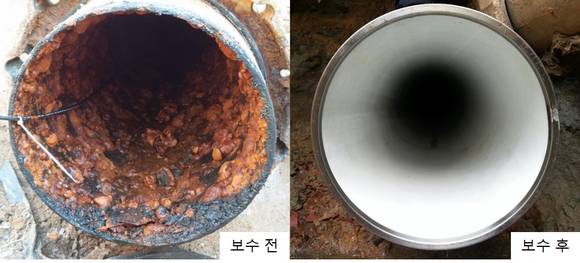 ▲상수도관 보수공법 전후 비교 / 사진=GS건설