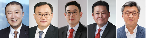 ▲(왼쪽부터) 구자은 LS그룹 회장, 명노현 ㈜LS CEO 사장, 구본규 LS전선 CEO 부사장, 김종우 LS일렉트릭 COO 사장, 신재호 LS엠트론 CEO 부사장 / 사진=LS그룹