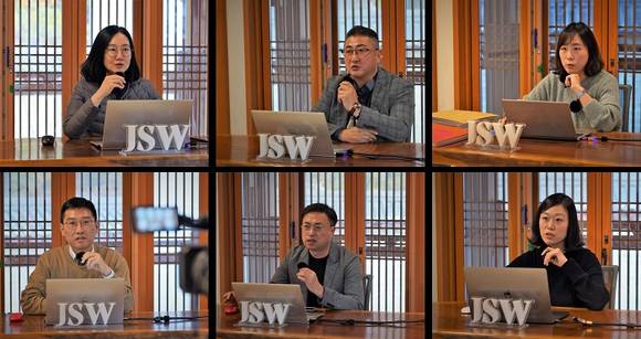▲(윗줄 왼쪽부터) 고아라 대표, 유동수 대표, 홍혜영 실장, (아랫줄 왼쪽부터) 노민규 대표, 이희조 대표, 김혜선 대표 / 사진=서울주얼리지원센터