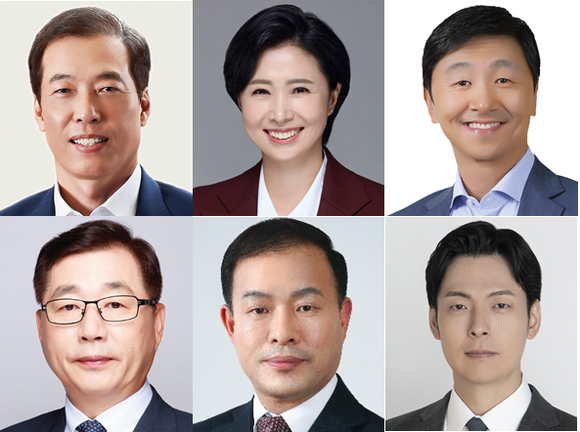 ▲(위 왼쪽부터 시계 방향으로) 이완신 롯데그룹 호텔군 총괄대표 겸 호텔롯데 대표이사 내정 사장, 김혜주 롯데멤버스 대표이사 내정 전무, 이창엽 롯데제과 대표이사 내정 부사장, 신유열 롯데케미칼 상무, 이훈기 롯데지주 ESG 경영혁신실장 사장, 박현철 롯데건설 대표이사 부회장 / 사진=롯데그룹
