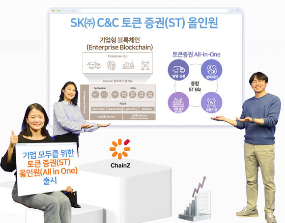 ▲SK㈜ C&C 직원들이 ST올인원에 대해 설명하고 있다. / 사진=SK㈜ C&C