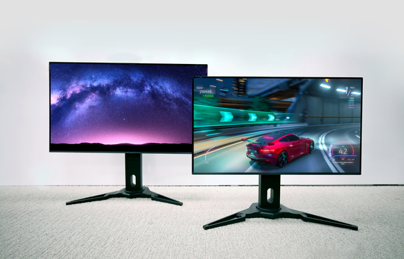 ▲삼성디스플레이가 공개한 2024년형 모니터용 QD-QLED 신제품인 UHD 31.5형(왼쪽)과 360Hz QHD 27형 / 사진=삼성디스플레이 삼성디스플레이, 모니터용 UHD QD-QLED 본격 양산