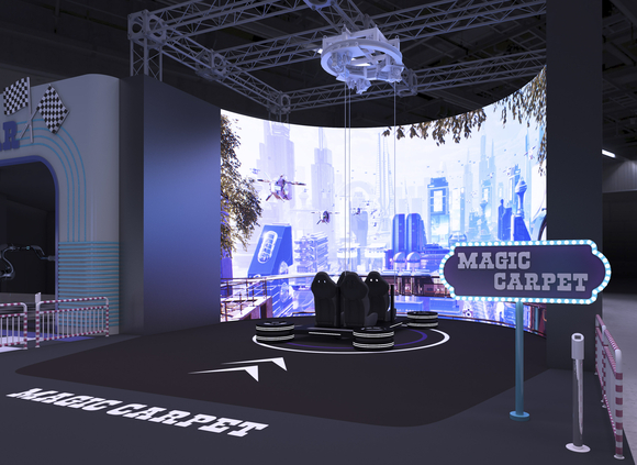 ▲'CES 2024'의 SK그룹 전시관 내 UAM 기체를 형상화 한 매직카펫 조감도 / 사진=SK텔레콤 SK텔레콤, CES 2024서 AI 기술력 뽐낸다
