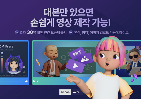▲인공지능 성우 ‘코난보이스’가 연간요금제 출시 및 커스터마이징 배경화면 제작기능 등 서비스 업데이트를 단행했다. / 사진=코난테크놀로지 인공지능 3D콘텐츠 제작 코난보이스, 서비스 개편