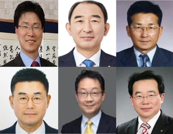 ▲(윗줄 왼쪽부터 시계방향으로) 강태영 농협은행장 후보, 박병희 NH농협생명 대표 후보, 송춘수 NH농협손보 대표 후보, 김장섭 NH저축은행 대표 후보, 김현진 NH벤처투자 대표, 장종환 NH농협캐피탈 대표 후보 / 사진=NH농협금융 농협금융, 주요 계열사 CEO 후보추천…차기 은행장에 강태영