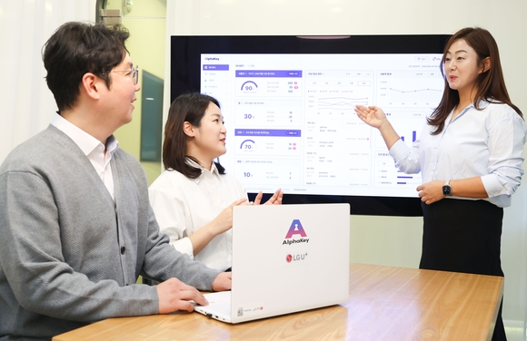 ▲LG유플러스는 양자내성암호(PQC) 기술을 활용한 통합 계정관리 솔루션 ‘알파키’를 출시하고, 금융·공공기관 등 다양한 산업군의 고객사에 보급한다고 30일 밝혔다. 사진은 LG유플러스 직원들이 알파키를 소개하고 있는 모습 / 사진=LG유플러스 LG유플러스, PQC 기반 통합 계정관리 솔루션 ‘알파키’ 출시