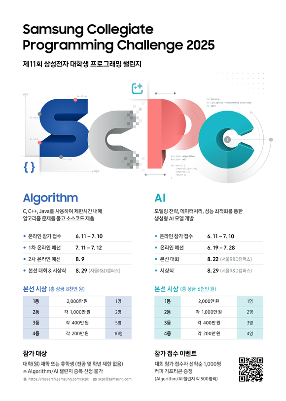 ▲제11회 '삼성전자 대학생 프로그래밍 챌린지(SCPC 2025)' 포스터 / 사진=삼성전자