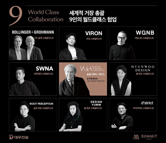 ▲‘써밋 프라니티’에 참여한 월드클래스 9인의 협업 / 사진=대우건설 대우건설, 개포우성7차 위해 해외 거장 9인과 협업