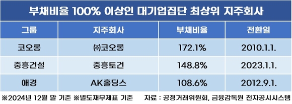 ㈜코오롱, 국내 지주사 평균보다 부채비율 4배 높다