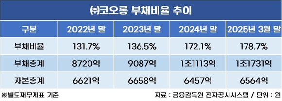 ㈜코오롱, 국내 지주사 평균보다 부채비율 4배 높다