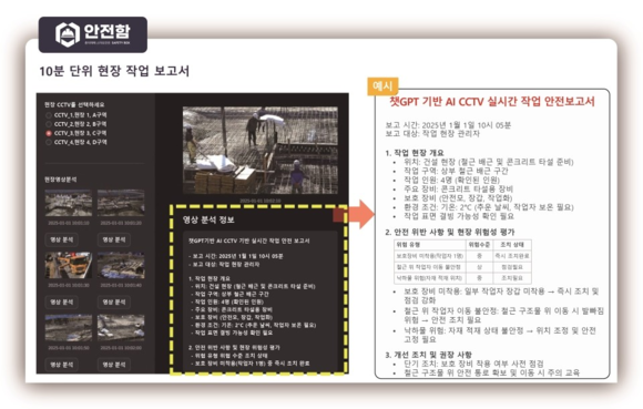 ▲‘AI안전함’의 챗GPT 기반 AI CCTV 실시간 작업 안전보고서 / 자료=한국스마트안전보건협회 한스협, “AI안전함’ 통합안전관리 플랫폼, 노동안전 해법 주목”
