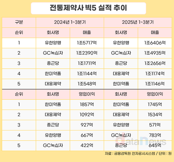 [취재] 대웅제약, 한미약품 매출 역전…빅5 영업이익은 한미·대웅 ‘투톱’