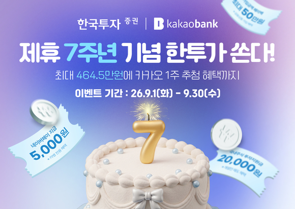 한국투자증권, 카뱅 제휴 7주년 이벤트 …최대 464만5000원 혜택