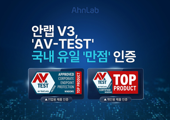 안랩 V3, AV-TEST 평가 만점…국내 보안기업 유일